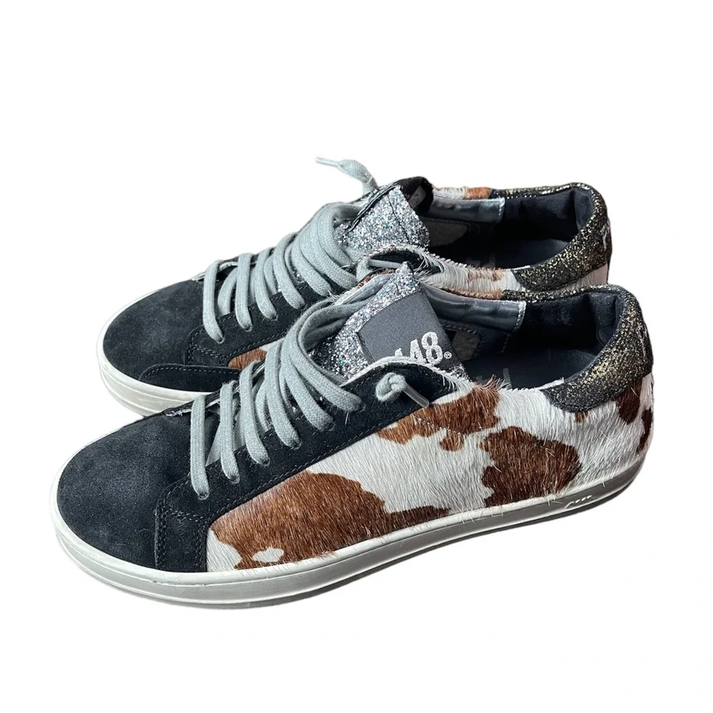 P448 John Lace Up Suede Cow Print Sneakers - Picture 4 of 5